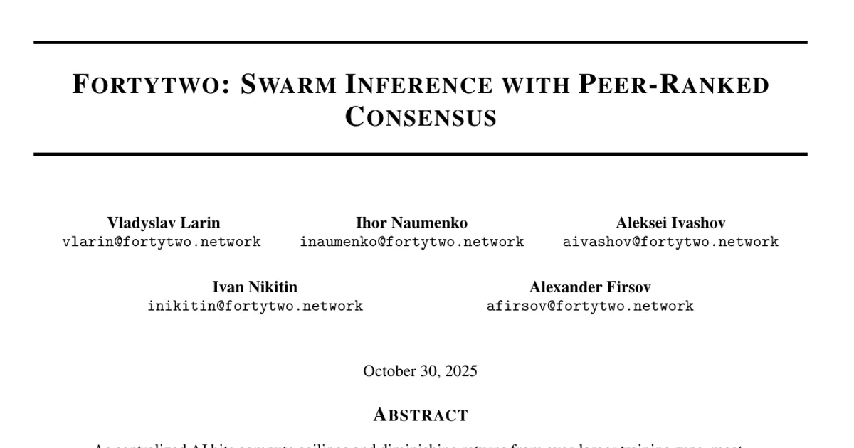 Fortytwo: Swarm Inference with Peer-Ranked Consensus