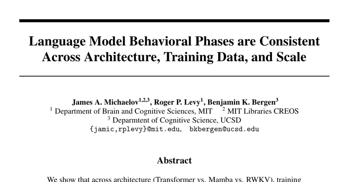 Language Model Behavioral Phases are Consistent Across Architecture, Training Data, and Scale