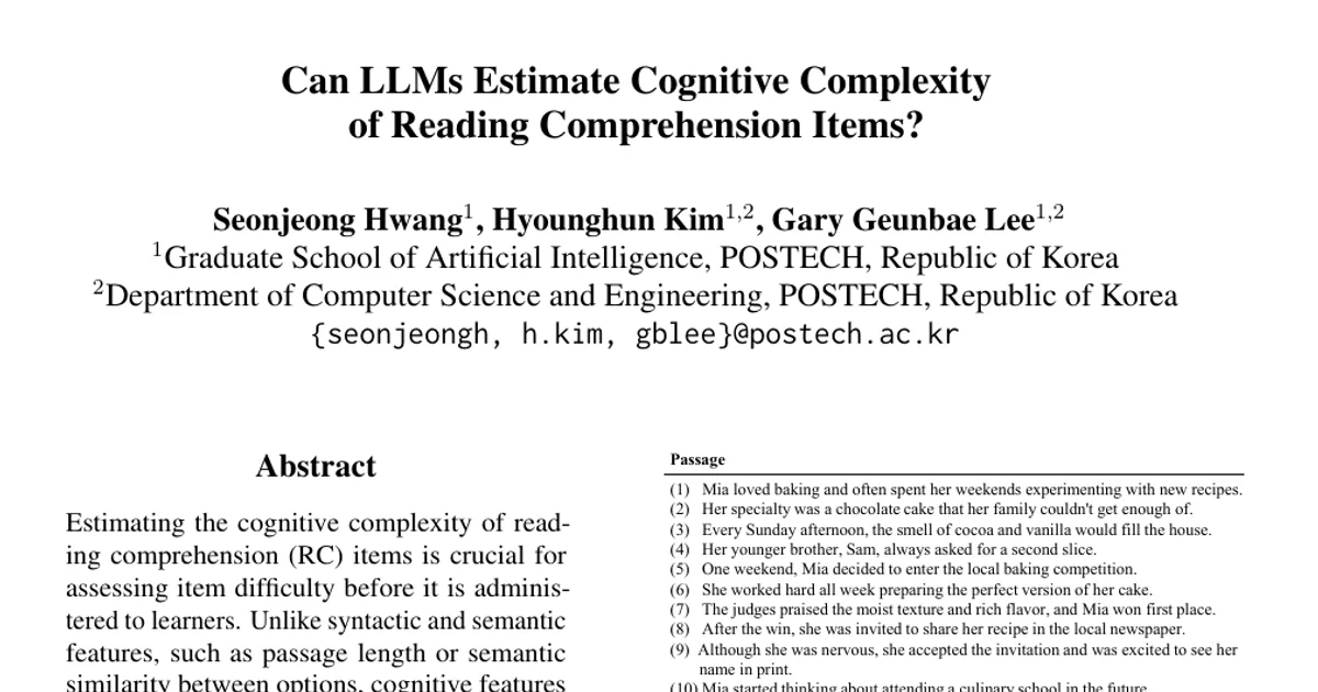 Can LLMs Estimate Cognitive Complexity of Reading Comprehension Items?