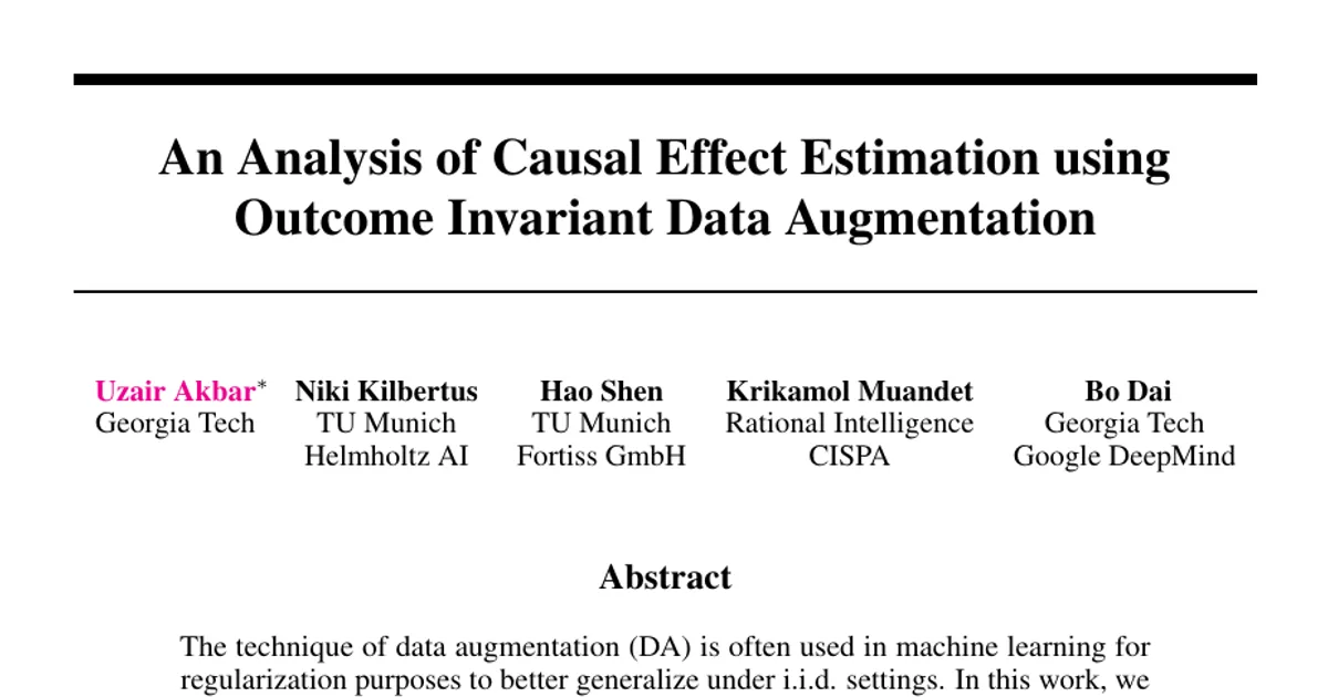 An Analysis of Causal Effect Estimation using Outcome Invariant Data Augmentation