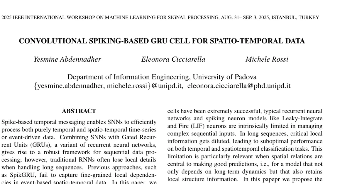 Convolutional Spiking-based GRU Cell for Spatio-temporal Data