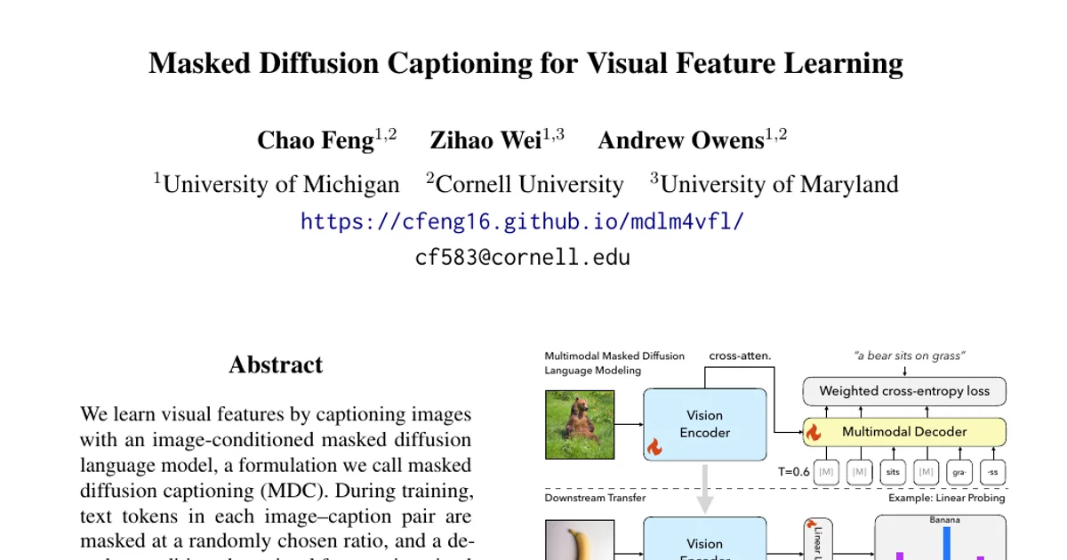 Masked Diffusion Captioning for Visual Feature Learning