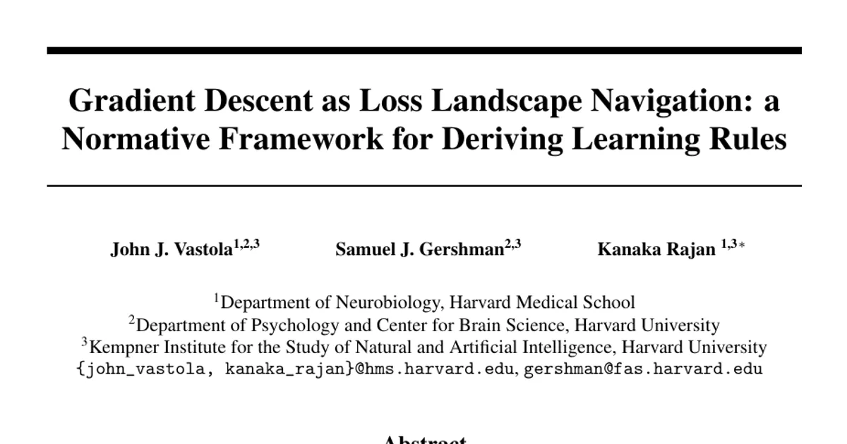 Gradient Descent as Loss Landscape Navigation: a Normative Framework for Deriving Learning Rules