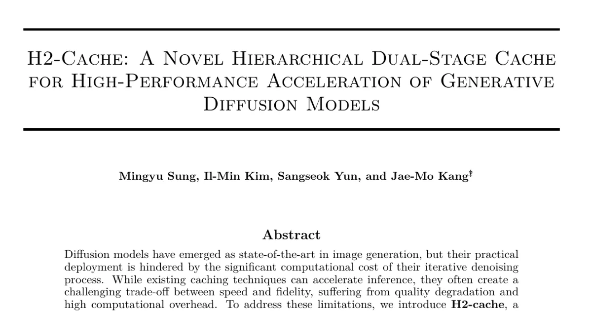 H2-Cache: A Novel Hierarchical Dual-Stage Cache for High-Performance Acceleration of Generative Diffusion Models