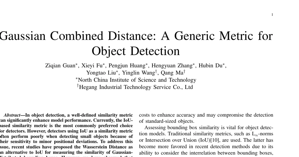 Gaussian Combined Distance: A Generic Metric for Object Detection