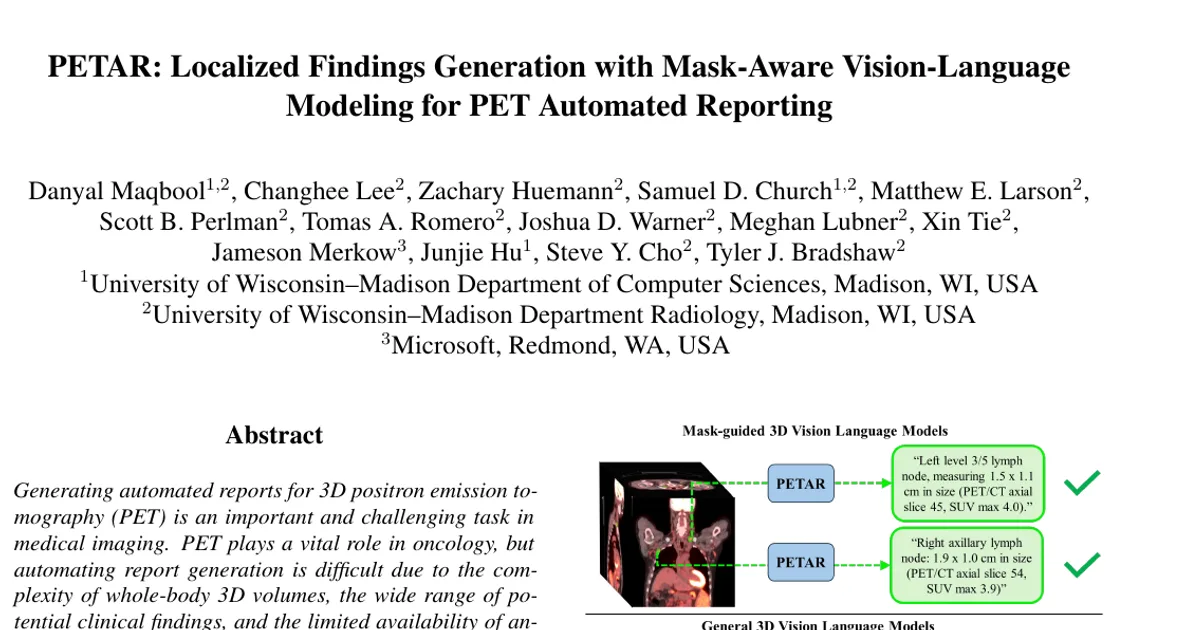 PETAR: Localized Findings Generation with Mask-Aware Vision-Language Modeling for PET Automated Reporting