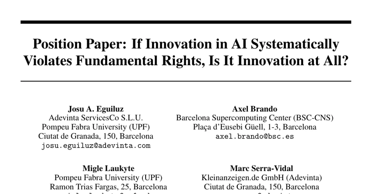 Position Paper: If Innovation in AI Systematically Violates Fundamental Rights, Is It Innovation at All?