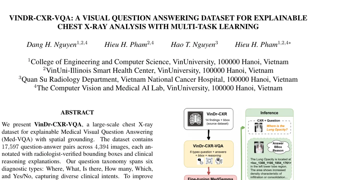 VinDr-CXR-VQA: A Visual Question Answering Dataset for Explainable Chest X-Ray Analysis with Multi-Task Learning
