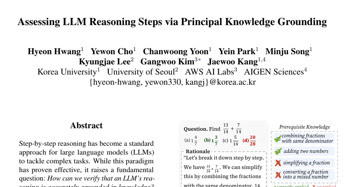Assessing LLM Reasoning Steps via Principal Knowledge Grounding
