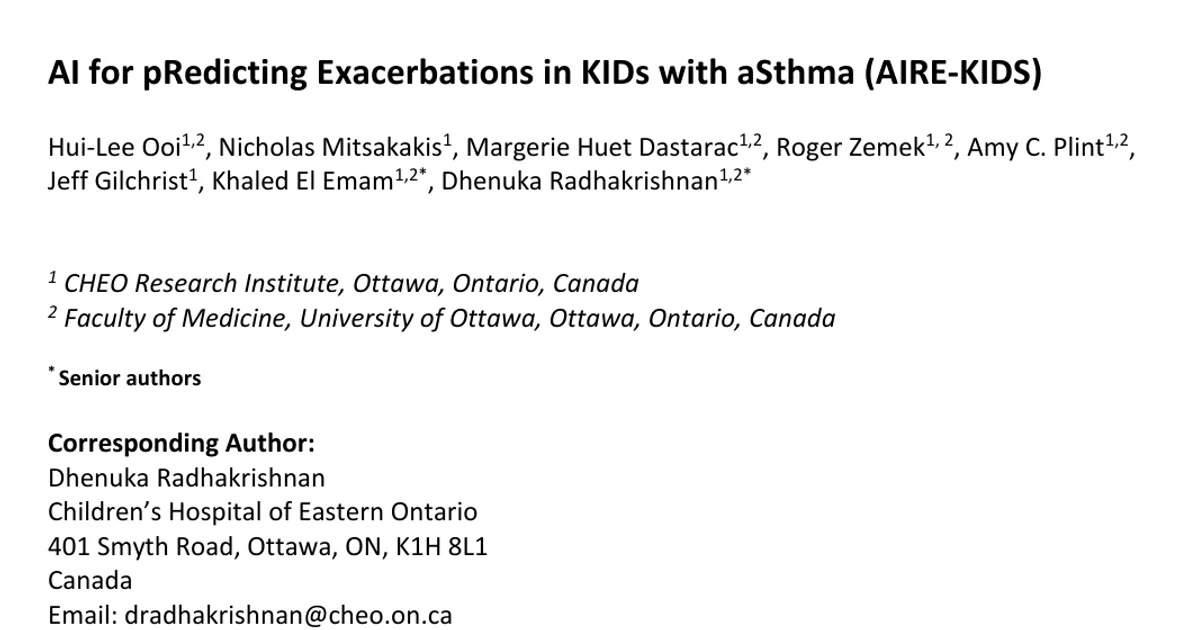 AI for pRedicting Exacerbations in KIDs with aSthma (AIRE-KIDS)