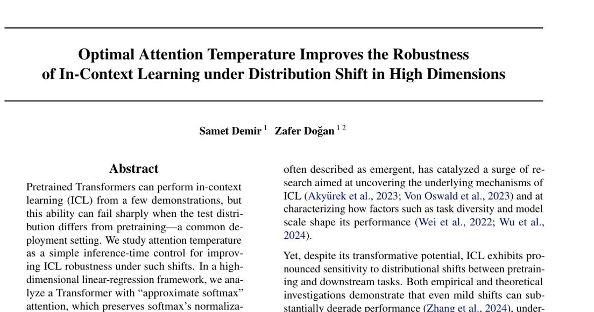 Optimal Attention Temperature Improves the Robustness of In-Context Learning under Distribution Shift in High Dimensions