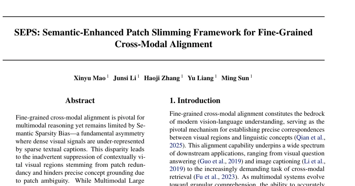 SEPS: Semantic-enhanced Patch Slimming Framework for fine-grained cross-modal alignment