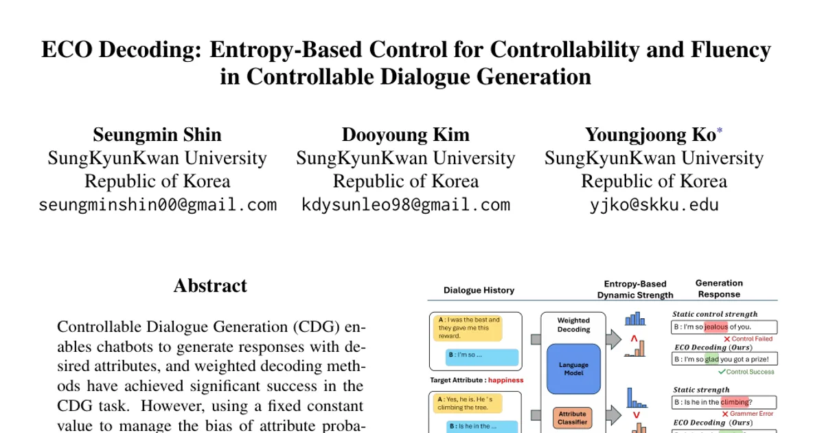 ECO Decoding: Entropy-Based Control for Controllability and Fluency in Controllable Dialogue Generation