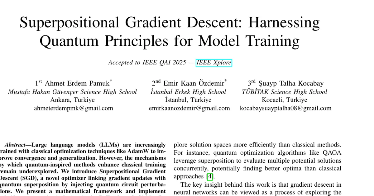 Superpositional Gradient Descent: Harnessing Quantum Principles for Model Training