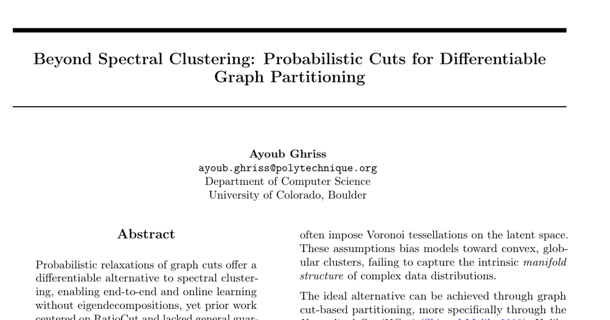 Beyond Spectral Clustering: Probabilistic Cuts for Differentiable Graph Partitioning