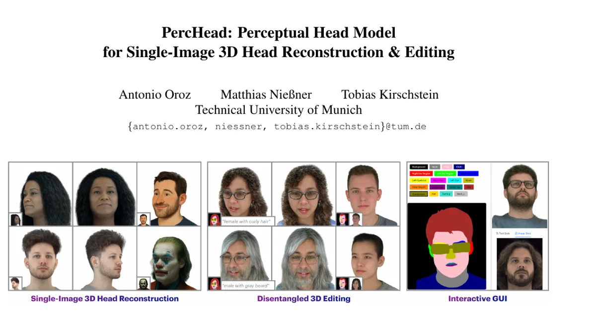 PercHead: Perceptual Head Model for Single-Image 3D Head Reconstruction & Editing