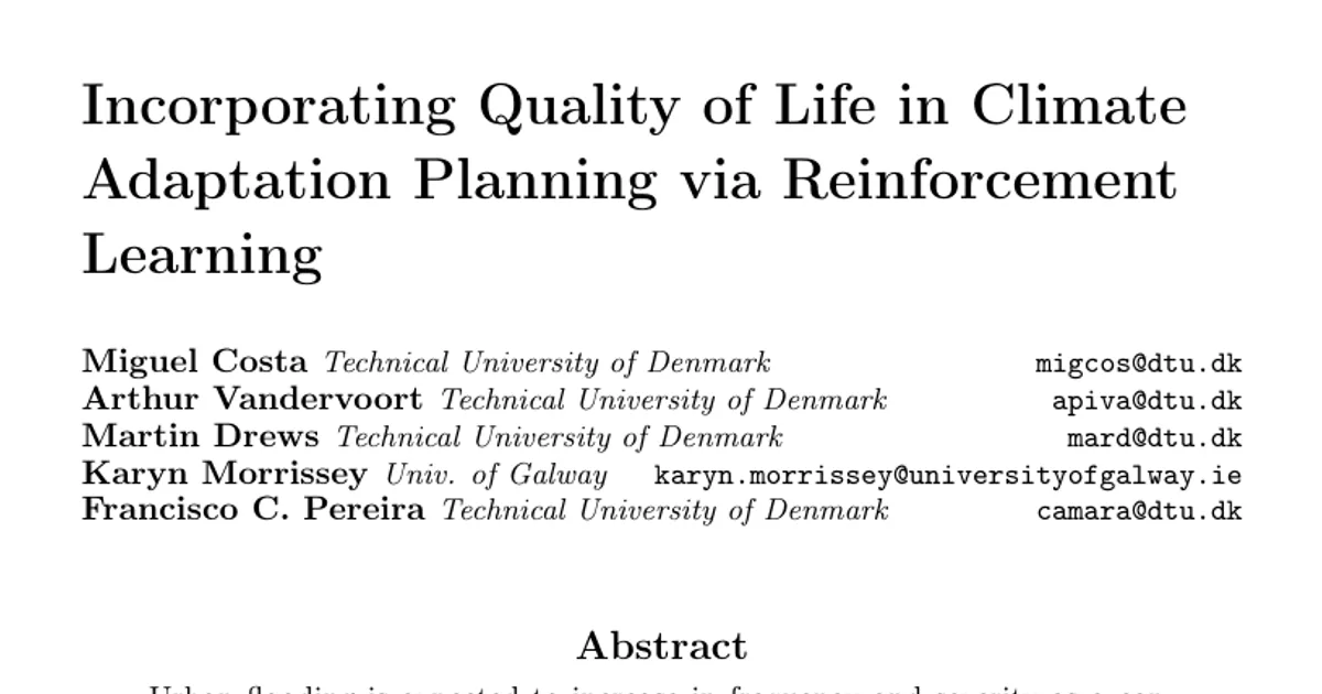 Incorporating Quality of Life in Climate Adaptation Planning via Reinforcement Learning