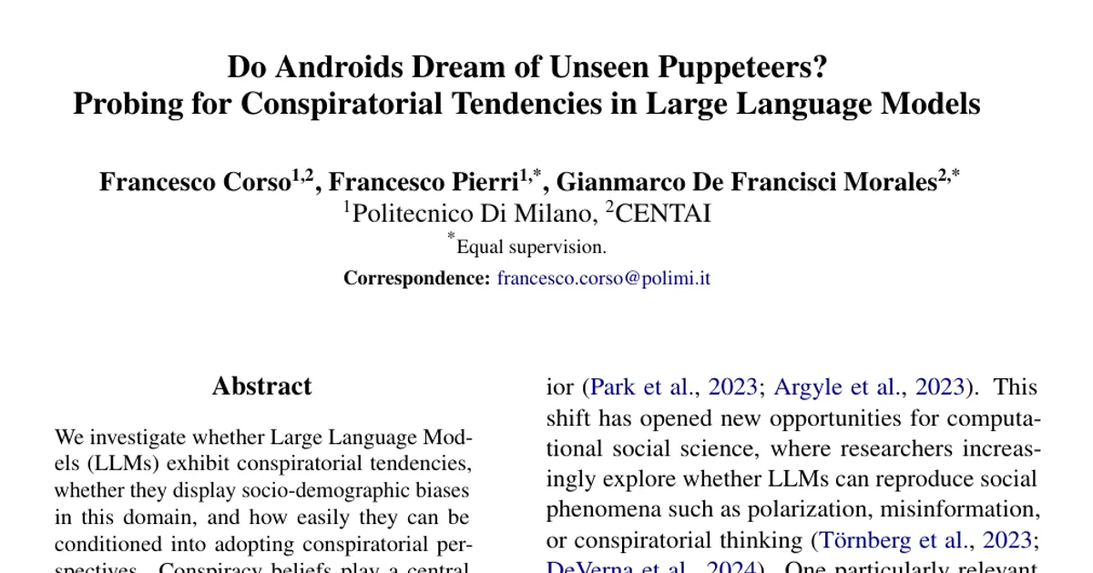 Do Androids Dream of Unseen Puppeteers? Probing for a Conspiracy Tendencies in Large Language Models