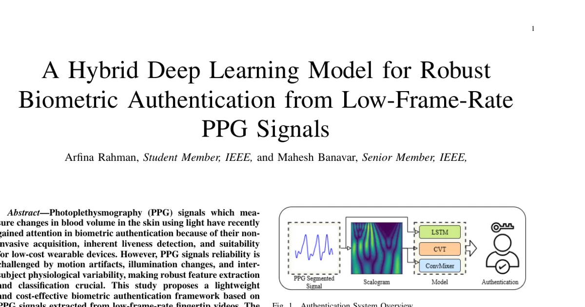A Hybrid Deep Learning Model for Robust Biometric Authentication from Low-Frame-Rate PPG Signals