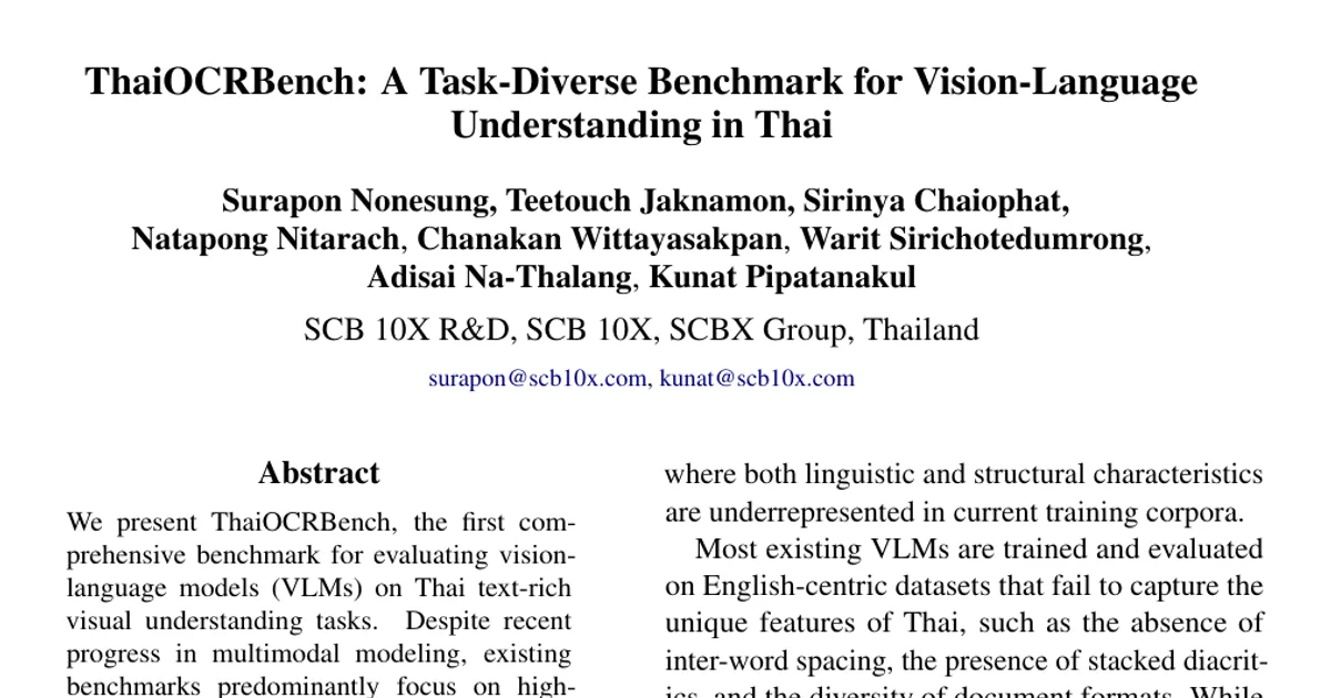 ThaiOCRBench: A Task-Diverse Benchmark for Vision-Language Understanding in Thai