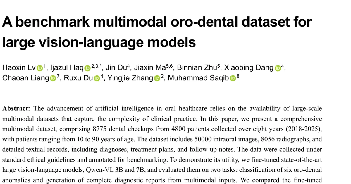 A benchmark multimodal oro-dental dataset for large vision-language models