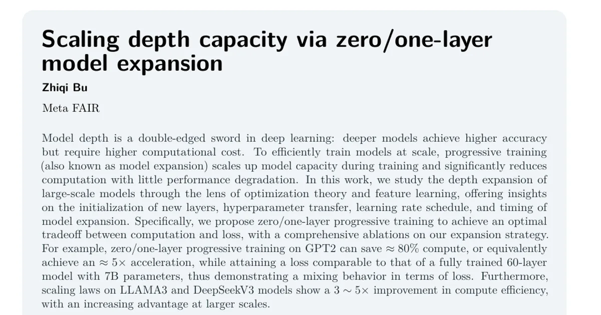 Scaling depth capacity via zero/one-layer model expansion