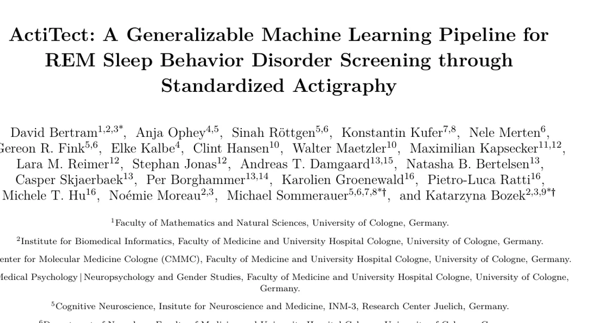 ActiTect: A Generalizable Machine Learning Pipeline for REM Sleep Behavior Disorder Screening through Standardized Actigraphy