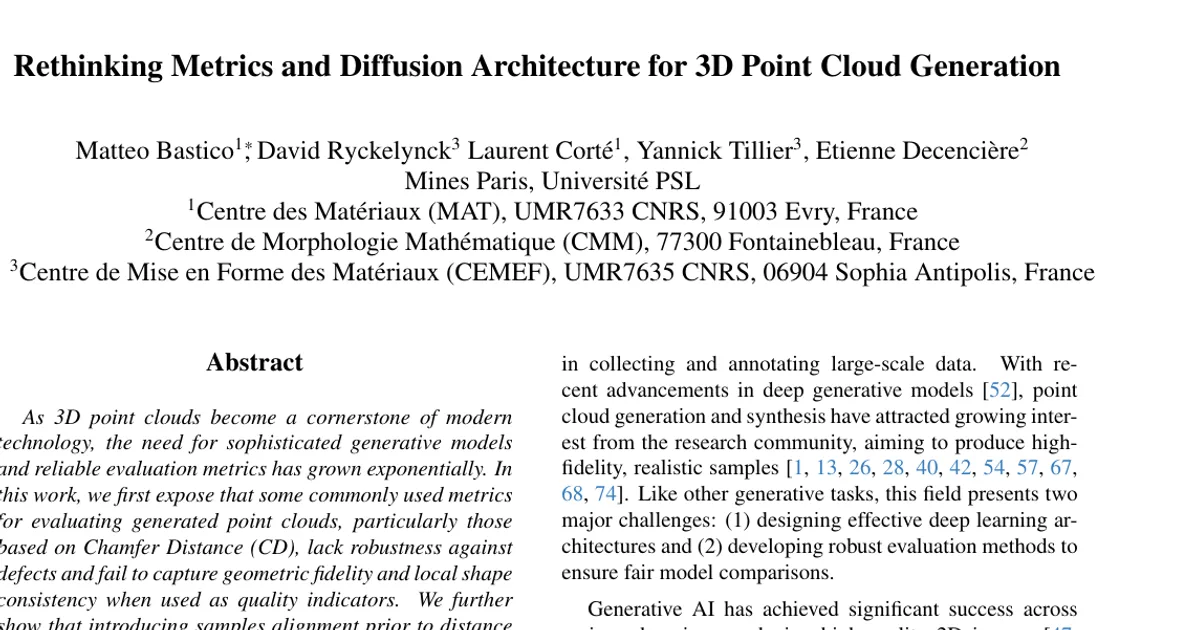 Rethinking Metrics and Diffusion Architecture for 3D Point Cloud Generation