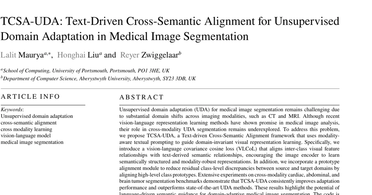 TCSA-UDA: Text-Driven Cross-Semantic Alignment for Unsupervised Domain Adaptation in Medical Image Segmentation