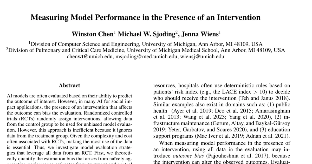 Measuring Model Performance in the Presence of an Intervention