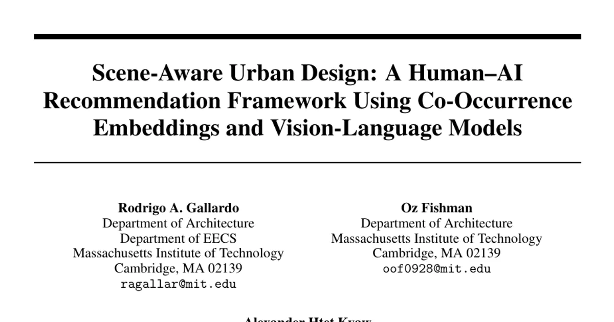 Scene-Aware Urban Design: A Human-AI Recommendation Framework Using Co-Occurrence Embeddings and Vision-Language Models