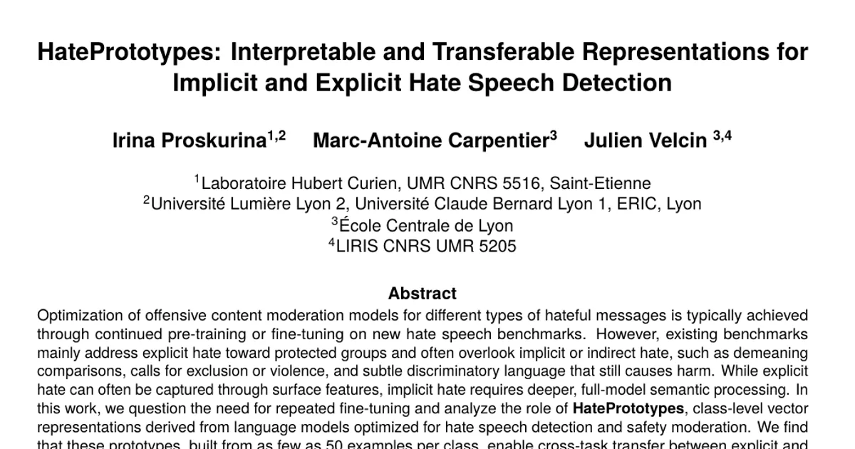 HatePrototypes: Interpretable and Transferable Representations for Implicit and Explicit Hate Speech Detection