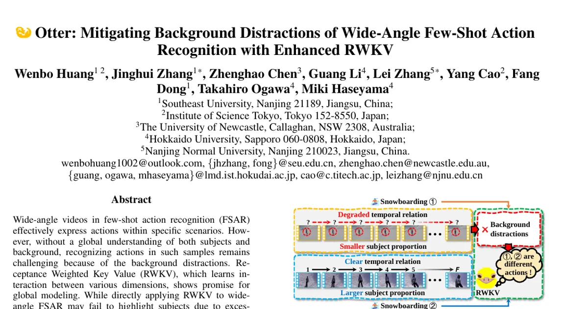 Otter: Mitigating Background Distractions of Wide-Angle Few-Shot Action Recognition with Enhanced RWKV