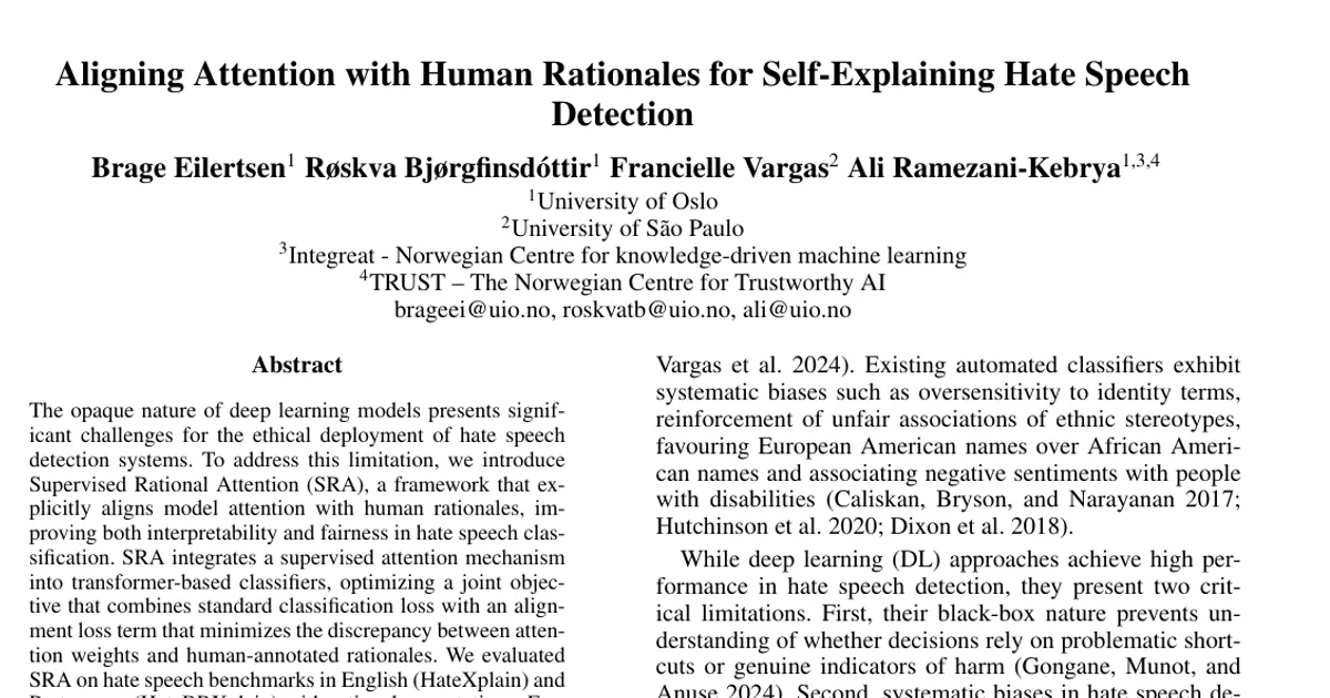 Aligning Attention with Human Rationales for Self-Explaining Hate Speech Detection
