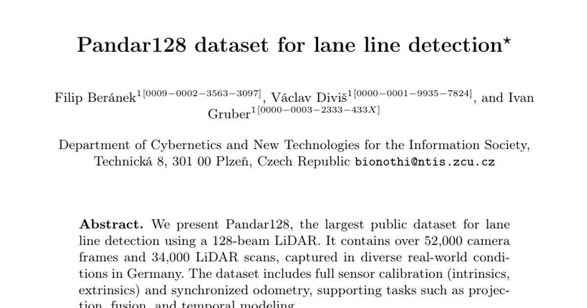 Pandar128 dataset for lane line detection