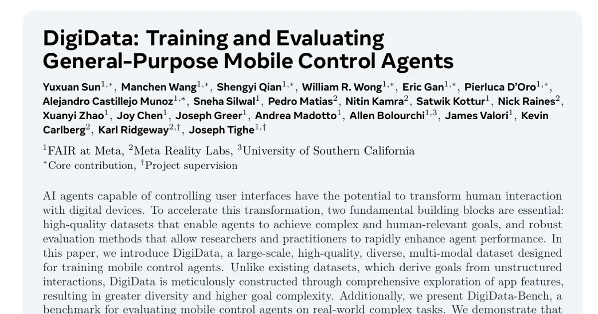 DigiData: Training and Evaluating General-Purpose Mobile Control Agents