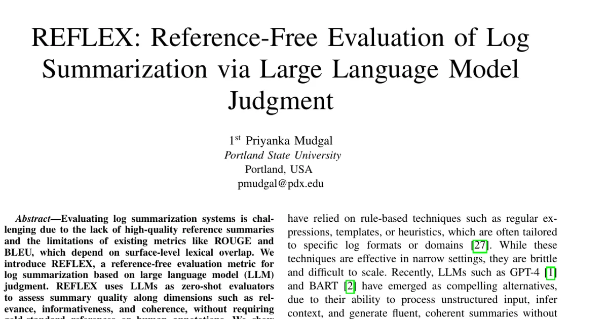 REFLEX: Reference-Free Evaluation of Log Summarization via Large Language Model Judgment