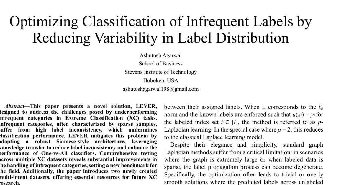 Optimizing Classification of Infrequent Labels by Reducing Variability in Label Distribution