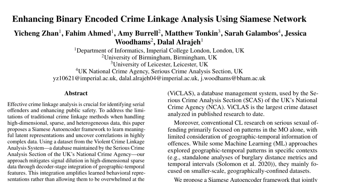 Enhancing Binary Encoded Crime Linkage Analysis Using Siamese Network