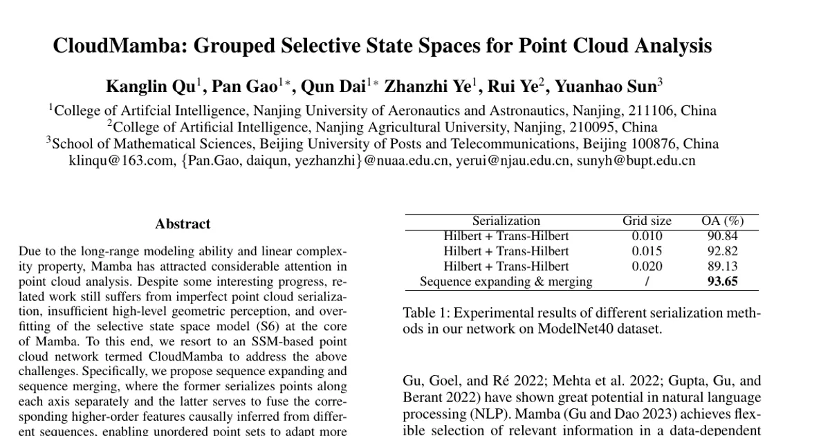 CloudMamba: Grouped Selective State Spaces for Point Cloud Analysis