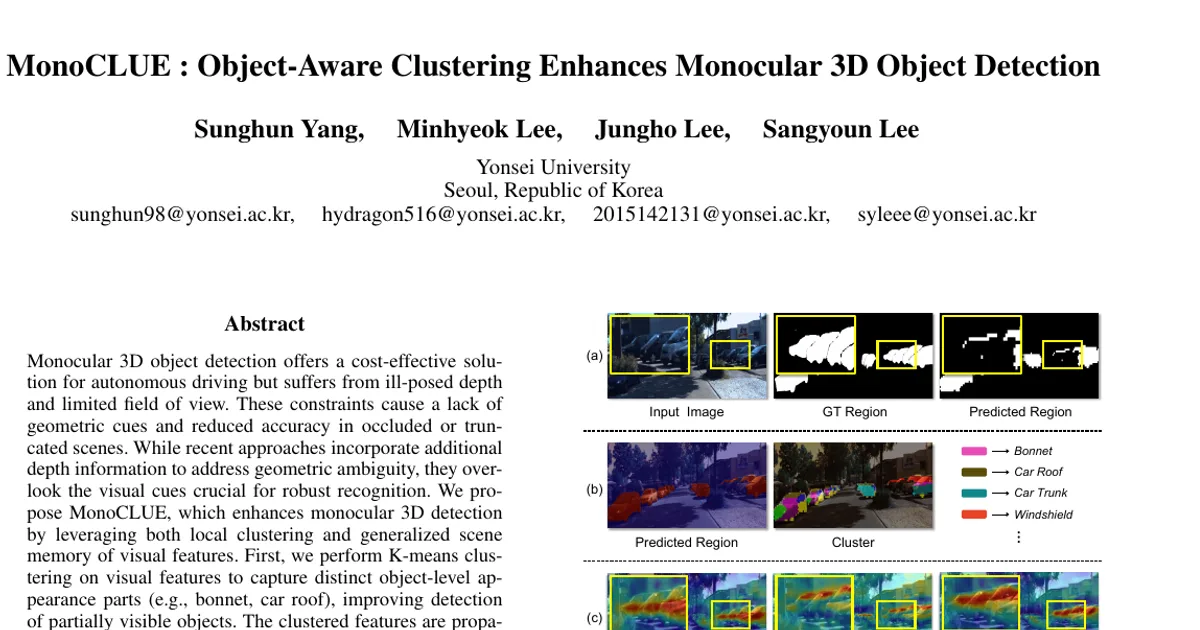 MonoCLUE : Object-Aware Clustering Enhances Monocular 3D Object Detection