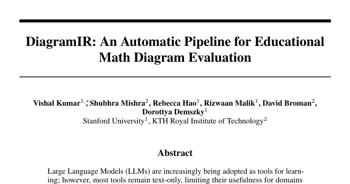 DiagramIR: An Automatic Pipeline for Educational Math Diagram Evaluation