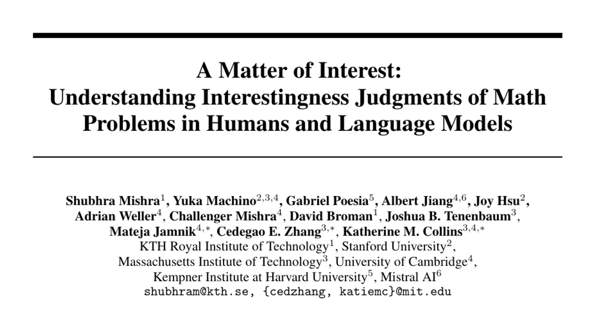 A Matter of Interest: Understanding Interestingness of Math Problems in Humans and Language Models