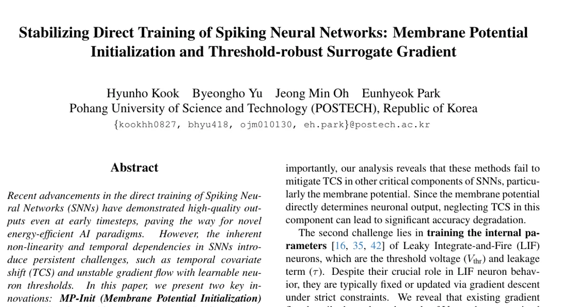 Stabilizing Direct Training of Spiking Neural Networks: Membrane Potential Initialization and Threshold-robust Surrogate Gradient