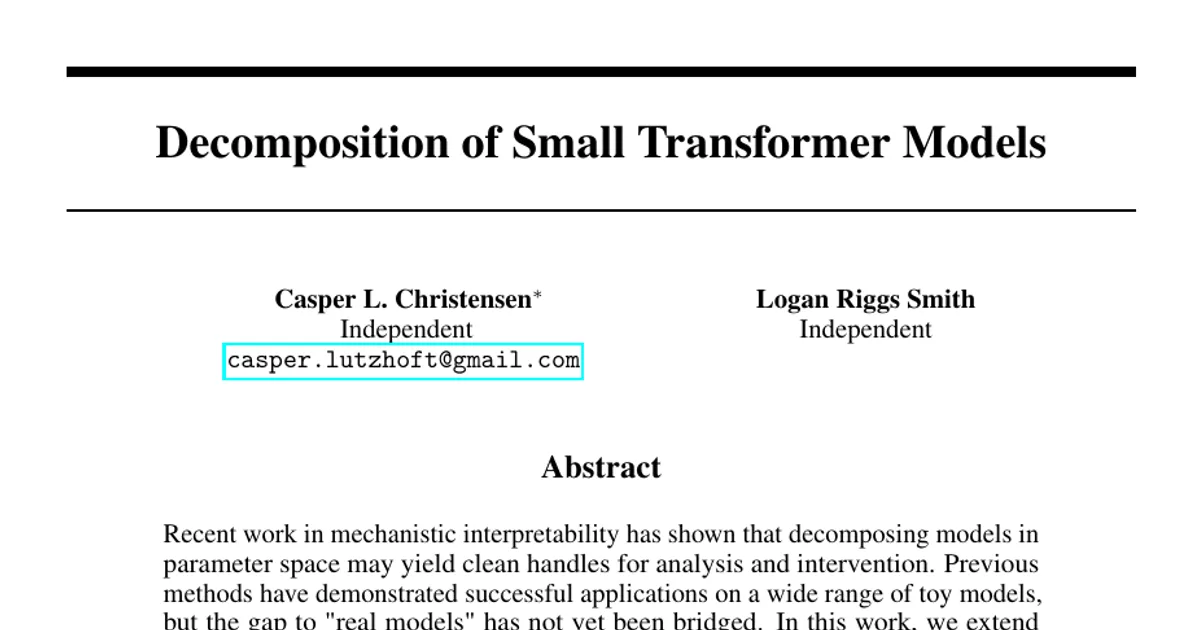 Decomposition of Small Transformer Models