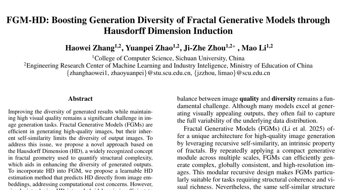 FGM-HD: Boosting Generation Diversity of Fractal Generative Models through Hausdorff Dimension Induction