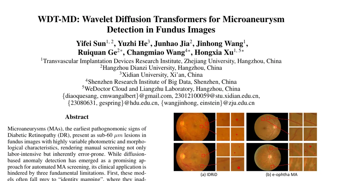 WDT-MD: Wavelet Diffusion Transformers for Microaneurysm Detection in Fundus Images