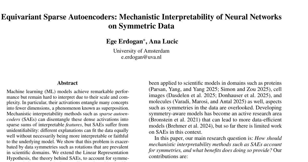 Equivariant Sparse Autoencoders: Mechanistic Interpretability of Neural Networks on Symmetric Data