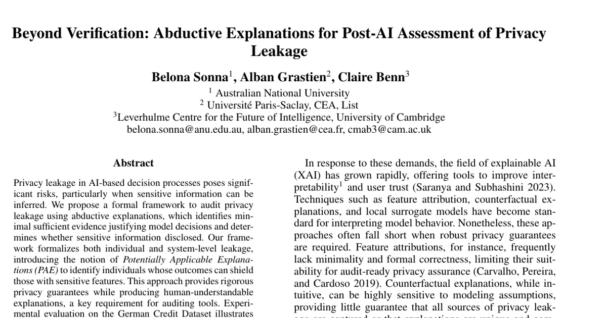 Beyond Verification: Abductive Explanations for Post-AI Assessment of Privacy Leakage