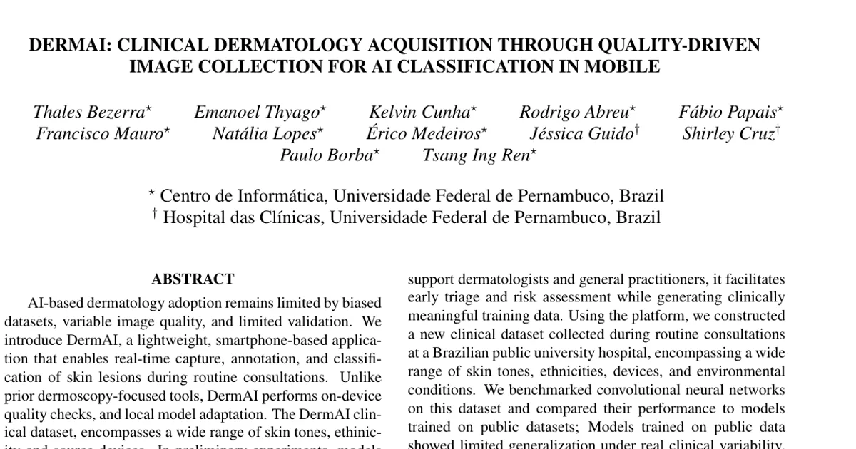 DermAI: Clinical dermatology acquisition through quality-driven image collection for AI classification in mobile